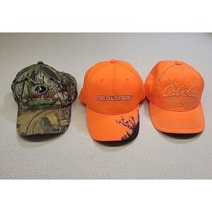 Mossy Oak Realtree Cabela's Hat Lot 3 Camo Blaze Orange Hunting Caps